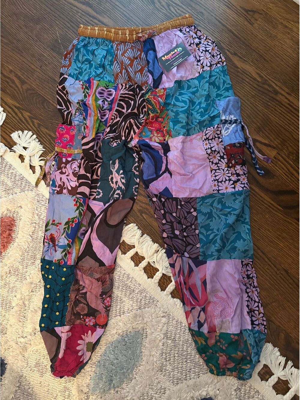 #189 NWT Patchwork boho joggers - purple